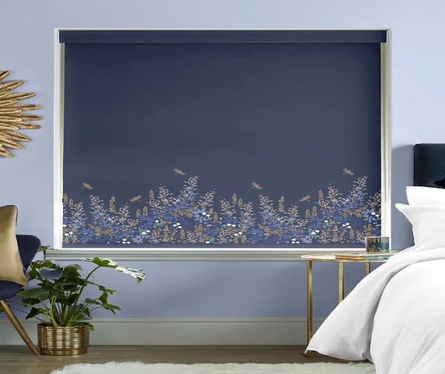 Navy blue wisteria roller blinds