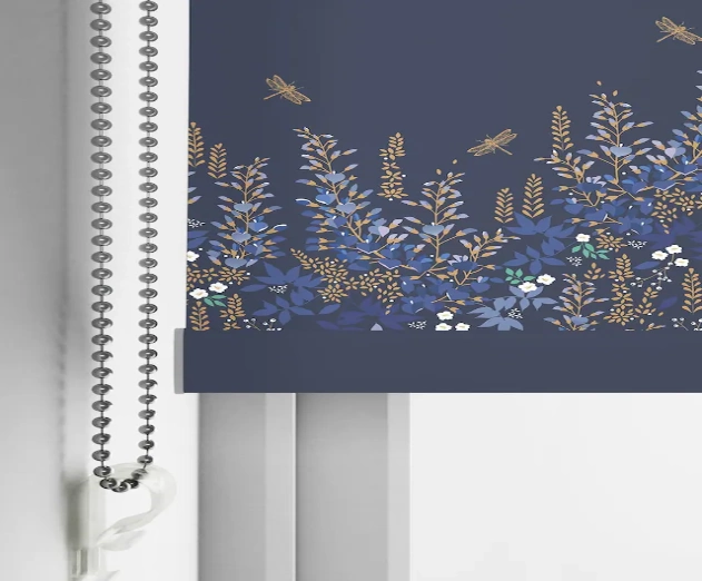 Navy blue, wisteria floral, made-to-measure roller blinds