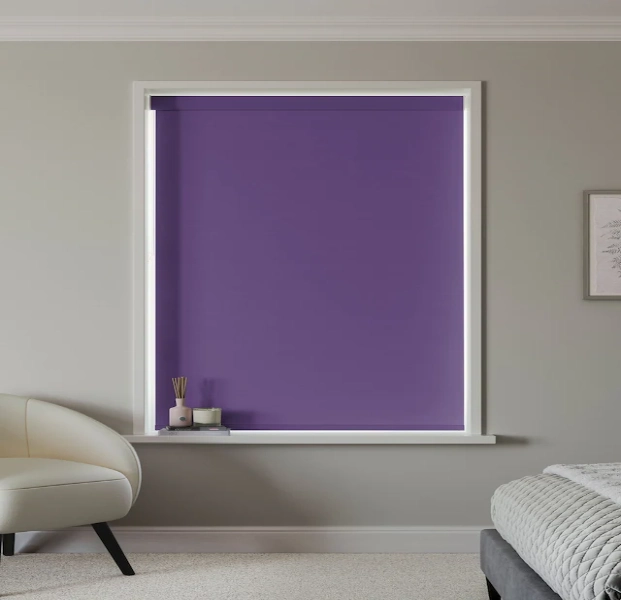 Plum purple glow, made-to-measure blackout roller blinds