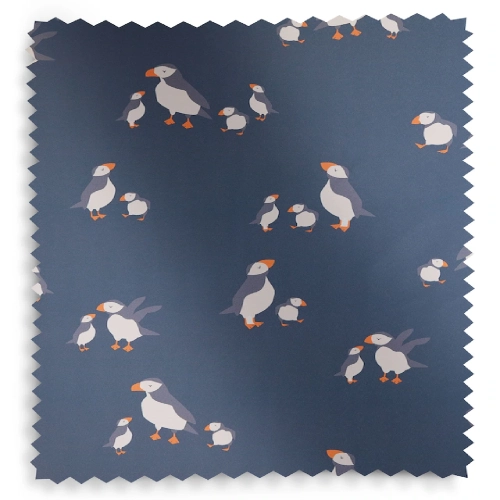 Blue Blackout Roller Blind with Puffin Pattern