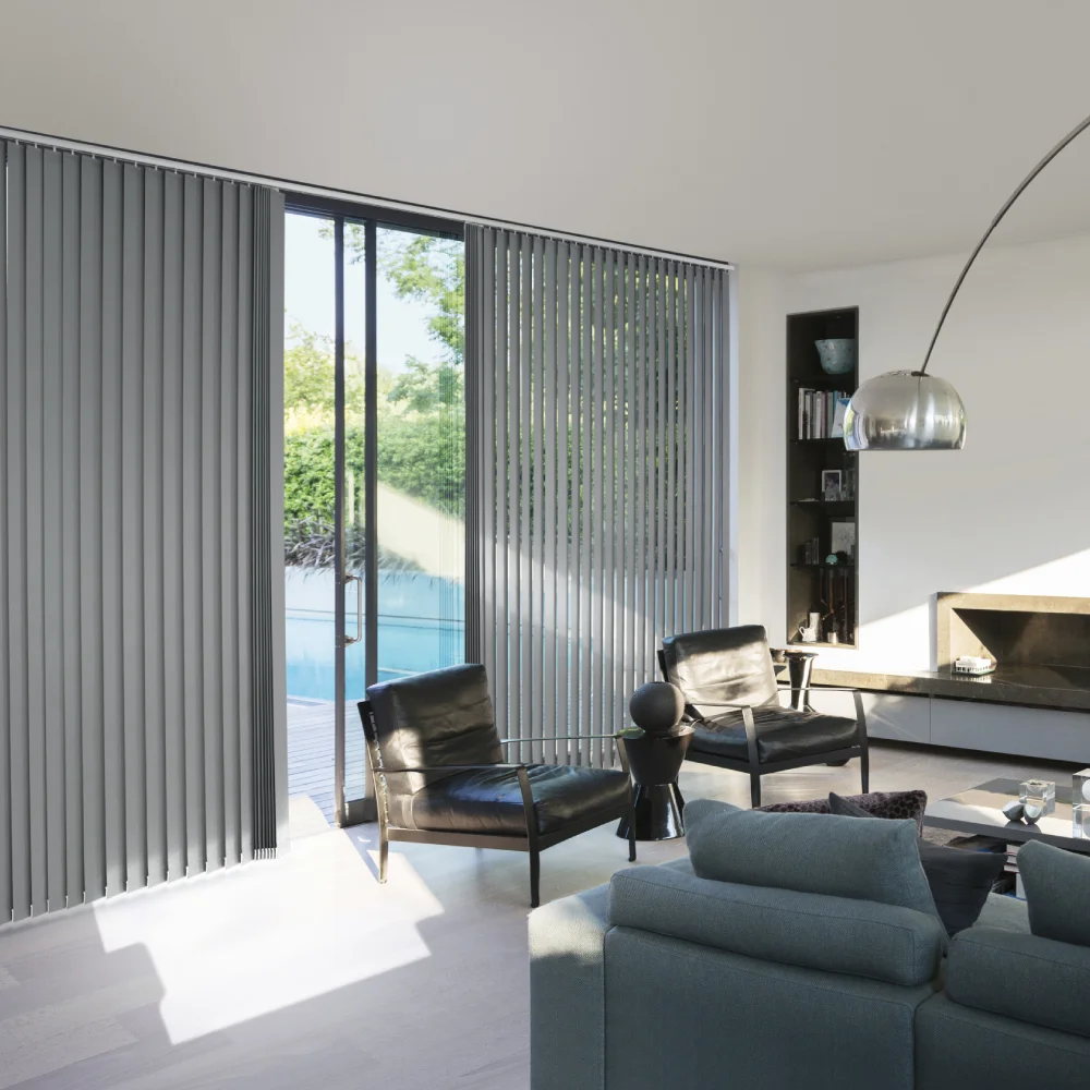 Modern vertical blinds installed in a Dubai living room